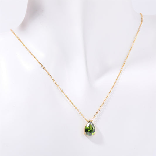 Pear-shaped Water Drop Zircon Birthstones Necklace Vacuum Plating 18K Real Gold Necklace In Furnace
