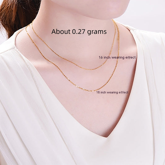 18K Gold Necklace Women's Shiny O-type Chain 18K Yellow Gold